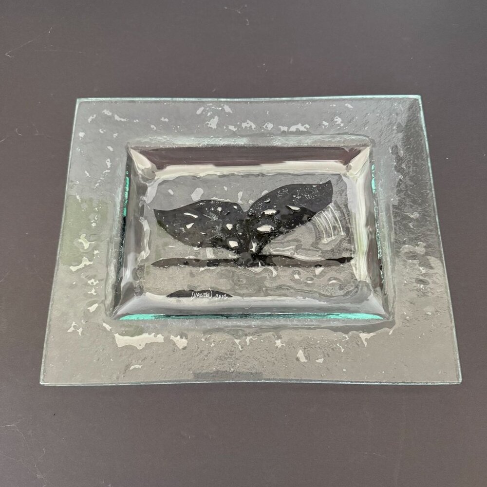 Handcrafted Glass Trinket Plate With Whale Tale Design By Artist Signed 2012